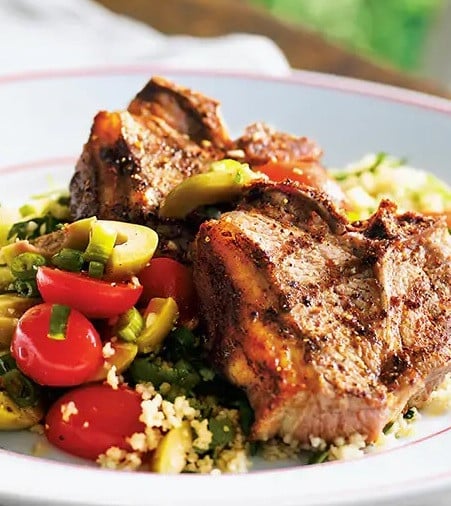 Moroccan Lamb Chops with Tomato and Olive Salsa